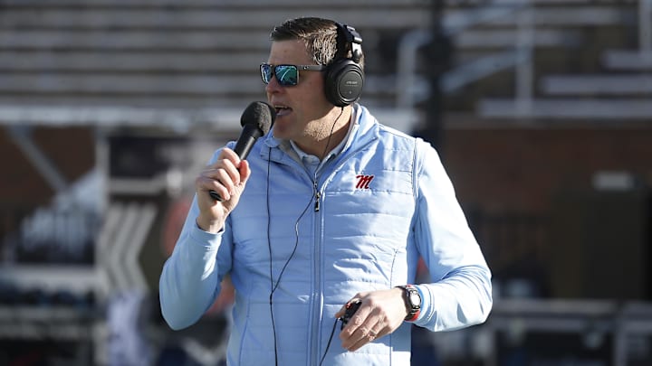 Nov 28, 2025; Starkville, Mississippi, USA; Mississippi Rebels athletic director Keith Carter on field before the game against the Mississippi State Bulldogs at Davis Wade Stadium at Scott Field. Mandatory Credit: Petre Thomas-Imagn Images