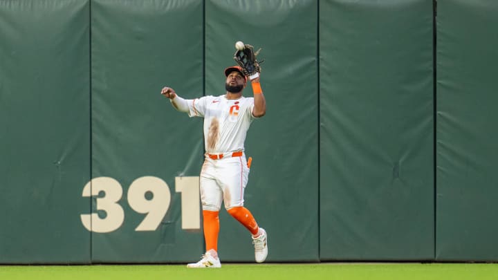 Jul 30, 2024; San Francisco, California, USA;  San Francisco Giants center fielder Heliot Ramos (17) fields a fly ball against the Oakland Athletics during the fourth inning at Oracle Park. 