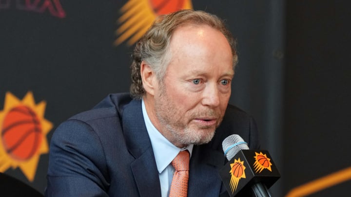 May 17, 2024; Phoenix, AZ, USA; Mike Budenholzer speaks during a press conference to announce his job as head coach of the Phoenix Suns. Mandatory Credit: Joe Camporeale-USA TODAY Sports