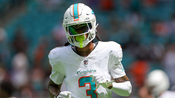 Sep 24, 2023; Miami Gardens, Florida, USA;  Miami Dolphins wide receiver Robbie Chosen (3) warms up before a game against the Denver Broncos at Hard Rock Stadium. Mandatory Credit: Nathan Ray Seebeck-USA TODAY Sports