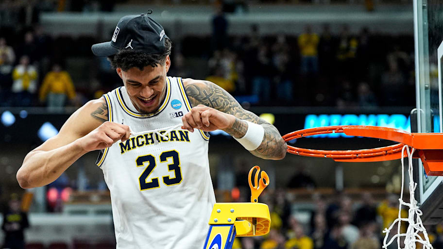 Michigan forward Yaxel Lendeborg celebrates after beating Tennessee to reach the Final Four.