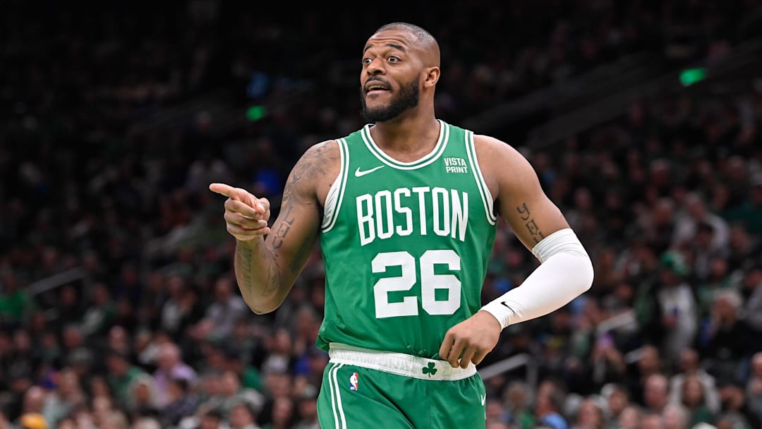 Apr 5, 2024; Boston, Massachusetts, USA; Boston Celtics forward Xavier Tillman (26) enters the game against the Sacramento Kings during the first half at TD Garden. Mandatory Credit: Eric Canha-Imagn Images