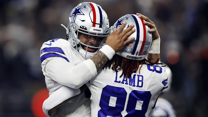 Dallas Cowboys wide receiver CeeDee Lamb is congratulated by Dak Prescott after a touchdown against the Indianapolis Colts.