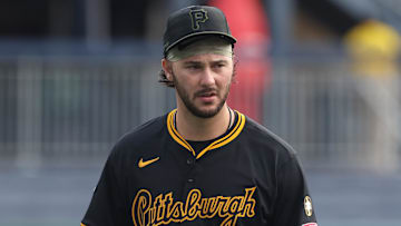 Sep 7, 2025; Pittsburgh, Pennsylvania, USA; Pittsburgh Pirates pitcher Paul Skenes (30) walks in the outfield before the game against the Milwaukee Brewers at PNC Park. Mandatory Credit: Charles LeClaire-Imagn Images