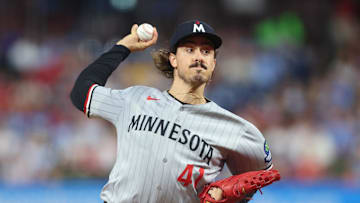 Sep 26, 2025; Philadelphia, Pennsylvania, USA; Minnesota Twins pitcher Joe Ryan (41) throws a pitch during the second inning against the Philadelphia Phillies at Citizens Bank Park. Mandatory Credit: Bill Streicher-Imagn Images