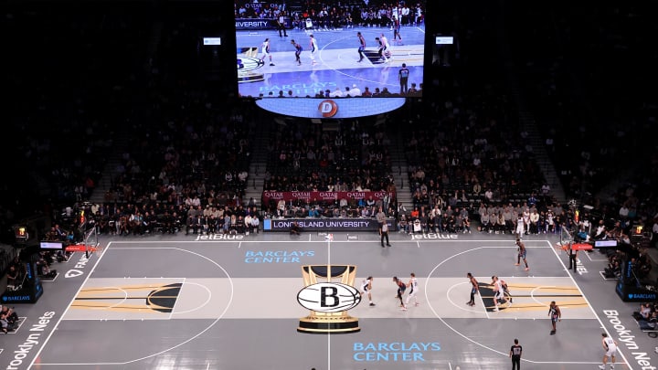 Nov 14, 2023; Brooklyn, New York, USA; General view of the court during the first quarter between the Brooklyn Nets and the Orlando Magic at Barclays Center. Mandatory Credit: Brad Penner-USA TODAY Sports