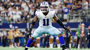 Sep 22, 2024; Arlington, Texas, USA; Dallas Cowboys linebacker Micah Parsons (11) drops back in coverage during the fourth quarter against the Baltimore Ravens at AT&T Stadium.