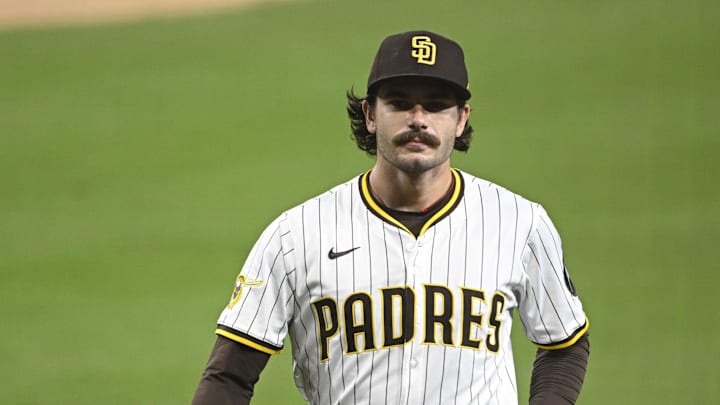 Jun 10, 2025; San Diego, California, USA; San Diego Padres starting pitcher Dylan Cease (84) comes off the field after pitching during the sixth inning against the against the Los Angeles Dodgers at Petco Park. Mandatory Credit: Denis Poroy-Imagn Images Jun 10, 2025; San Diego, California, USA; San Diego Padres starting pitcher Dylan Cease (84) comes off the field after pitching during the sixth inning against the against the Los Angeles Dodgers at Petco Park. Mandatory Credit: Denis Poroy-Imagn Images