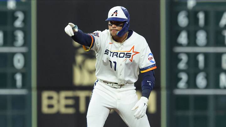Aug 31, 2026; Houston, Texas, USA; Houston Astros right fielder Cam Smith (11) celebrates after hitting an RBI double during the fifth inning against the Chicago White Sox at Daikin Park. Mandatory Credit: Troy Taormina-Imagn Images
