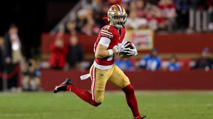 Dec 30, 2024; Santa Clara, California, USA; San Francisco 49ers wide receiver Ricky Pearsall (14) during the game against the Detroit Lions at Levi's Stadium. Mandatory Credit: Sergio Estrada-Imagn Images Dec 30, 2024; Santa Clara, California, USA; San Francisco 49ers wide receiver Ricky Pearsall (14) during the game against the Detroit Lions at Levi's Stadium. Mandatory Credit: Sergio Estrada-Imagn Images