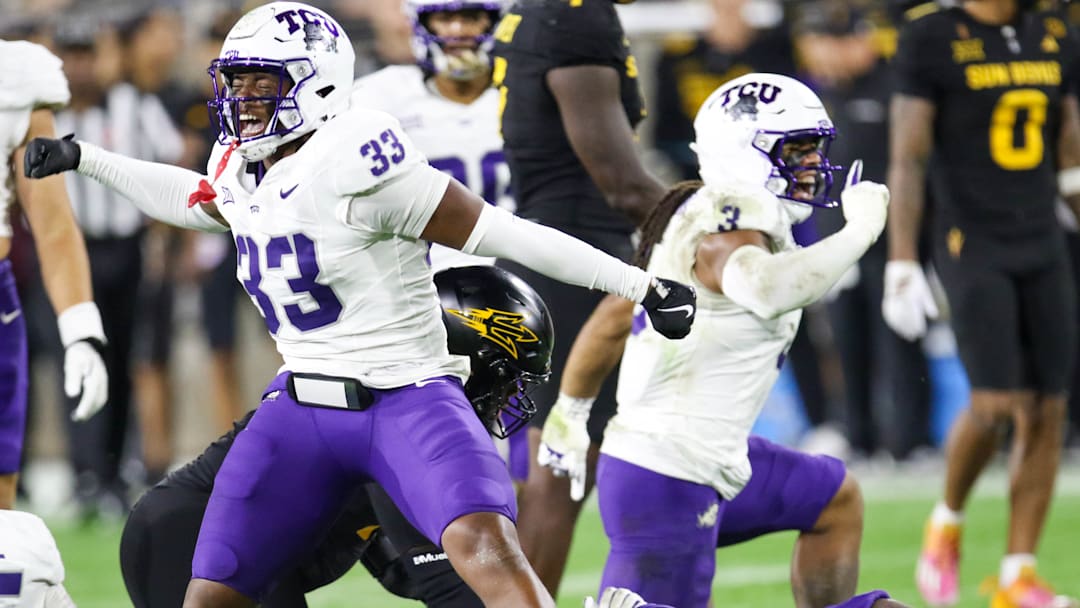 TCU linebacker Max Carroll celebrates against Arizona State. 