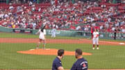 Steve Aoki throws out the first pitch at Fenway Park