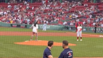 Steve Aoki throws out the first pitch at Fenway Park