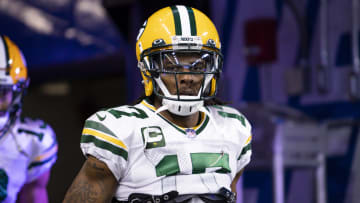 Jan 9, 2022; Detroit, Michigan, USA; Green Bay Packers wide receiver Davante Adams (17) jogs onto the field before the game against the Detroit Lions at Ford Field. Mandatory Credit: Raj Mehta-USA TODAY Sports