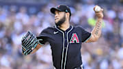 Sep 27, 2025; San Diego, California, USA; Arizona Diamondbacks starting pitcher Eduardo Rodriguez (57) delivers during the second inning against the Arizona Diamondbacks at Petco Park. Mandatory Credit: Denis Poroy-Imagn Images