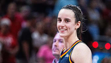 Jun 17, 2025; Indianapolis, Indiana, USA; Indiana Fever guard Caitlin Clark (22) in the second half against the Connecticut Sun at Gainbridge Fieldhouse. Mandatory Credit: Trevor Ruszkowski-Imagn Images