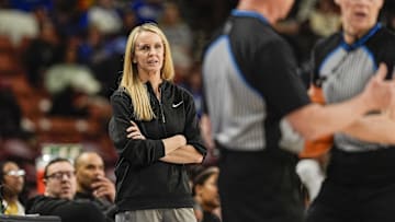 Mar 7, 2025; Greenville, SC, USA; Vanderbilt Commodores head coach Shea Ralph awaits the officials decision against the South Carolina Gamecocks during the second half at Bon Secours Wellness Arena. Mandatory Credit: Jim Dedmon-Imagn Images