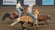 Logan Allen and Trent Vaught compete in the team roping competition on Friday, Nov. 15, 2024 during the North America Championship Rodeo at Freedom Hall in Louisville, Ky.