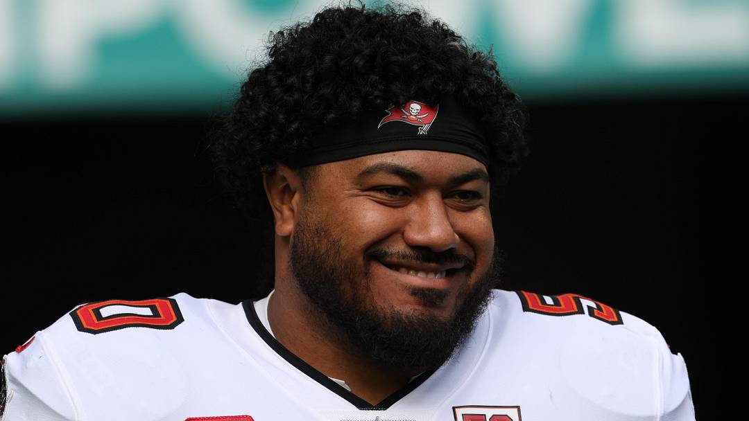 Dec 28, 2025; Miami Gardens, Florida, USA; Tampa Bay Buccaneers defensive tackle Vita Vea (50) walks out for player introductions prior to a game against the Miami Dolphins at Hard Rock Stadium. Mandatory Credit: Nathan Ray Seebeck-Imagn Images