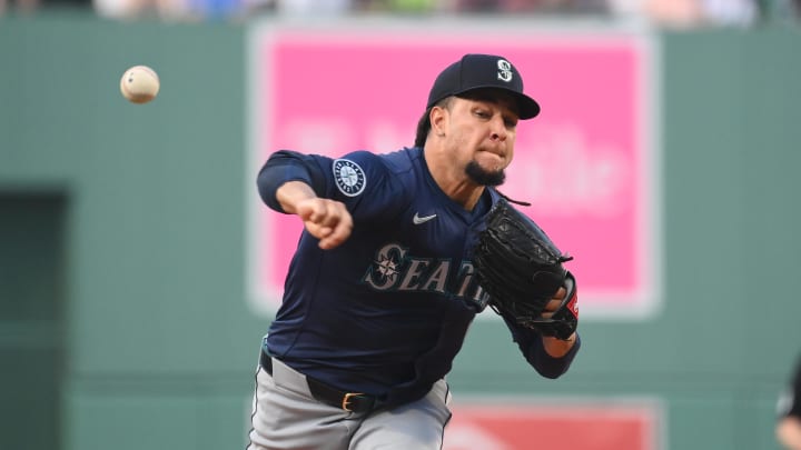 Seattle Mariners pitcher Luis Castillo pitches against the Boston Red Sox on July 30 at Fenway Park.