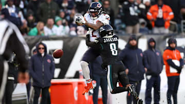 DJ Moore goes up for a catch against Philadelphia in last week's 24-15 Bears win.
