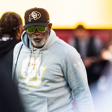 Sep 7, 2024; Lincoln, Nebraska, USA; Colorado Buffaloes head coach Deion Sanders on the sideline during the first quarter against the Nebraska Cornhuskers at Memorial Stadium. Mandatory Credit: Dylan Widger-Imagn Images