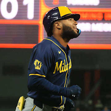 Sep 12, 2024; San Francisco, California, USA; Milwaukee Brewers left fielder Jackson Chourio (11) rounds the bases on a two run home run against the San Francisco Giants during the eighth inning at Oracle Park.