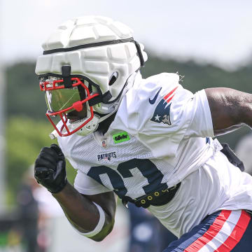 Aug 03, 2024; Foxborough, MA, USA; New England Patriots wide receiver Jalen Reagor (83) runs a route during training camp at Gillette Stadium. Mandatory Credit: Eric Canha-USA TODAY Sports