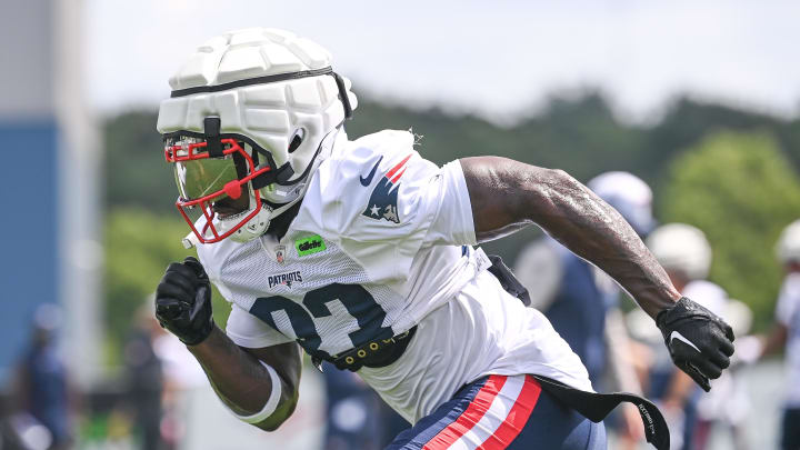 Aug 03, 2024; Foxborough, MA, USA; New England Patriots wide receiver Jalen Reagor (83) runs a route during training camp at Gillette Stadium. Mandatory Credit: Eric Canha-USA TODAY Sports