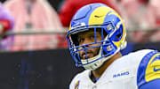 Dec 10, 2023; Baltimore, Maryland, USA;  Los Angeles Rams defensive tackle Aaron Donald (99) before the game against the Baltimore Ravens   at M&T Bank Stadium. Mandatory Credit: Tommy Gilligan-Imagn Images