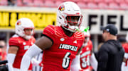 Louisville Cardinals linebacker Stanquan Clark (6) warms up ahead of their game against the Austin Peay Governors on Saturday, Aug. 31, 2024 at L&N Federal Credit Union Stadium in Louisville, Ky.