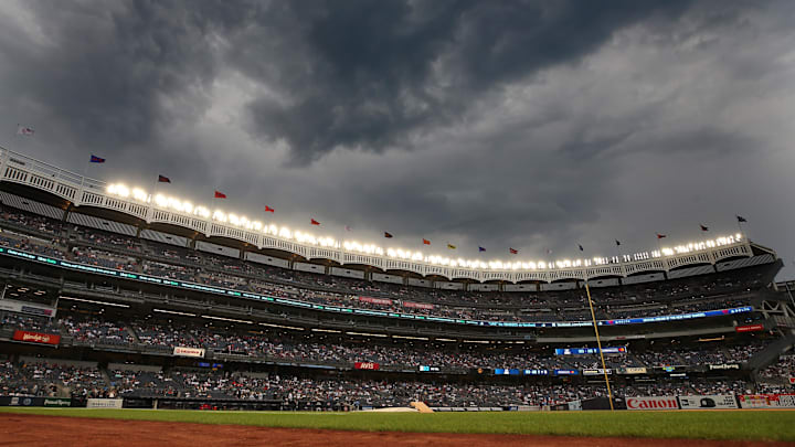 The Cleveland Guardians and New York Yankees may start in a rain delay with a 100% chance of precipitation Thursday evening at Yankee Stadium..