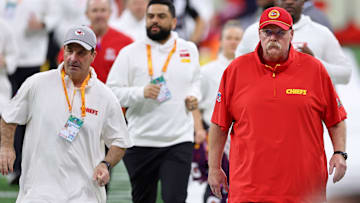 Feb 9, 2025; New Orleans, LA, USA; Kansas City Chiefs head coach Andy Reid on the sideline before Super Bowl LIX between the Philadelphia Eagles and the Kansas City Chiefs at Caesars Superdome. Mandatory Credit: Bill Streicher-Imagn Images