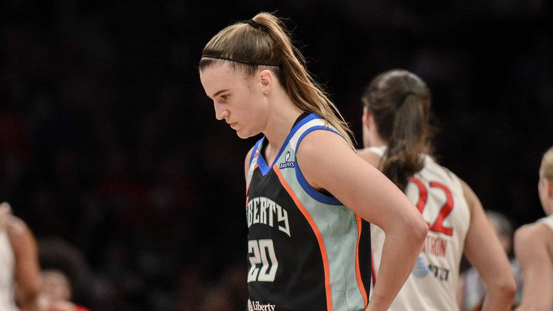 Jun 19, 2026; Brooklyn, New York, USA; New York Liberty guard Sabrina Ionescu (20) reacts during the second half against the Washington Mystics at Barclays Center. Mandatory Credit: John Jones-Imagn Images Jun 19, 2026; Brooklyn, New York, USA; New York Liberty guard Sabrina Ionescu (20) reacts during the second half against the Washington Mystics at Barclays Center. Mandatory Credit: John Jones-Imagn Images