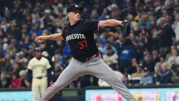 Apr 2, 2024; Milwaukee, Wisconsin, USA;  Minnesota Twins pitcher Louie Varland (37) throws a pitch in the first inning against the Milwaukee Brewers at American Family Field.