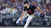 Aug 1, 2025; New York City, New York, USA; New York Mets relief pitcher Ryan Helsley (56) follows through on a pitch against the San Francisco Giants during the ninth inning at Citi Field. Mandatory Credit: Brad Penner-Imagn Images