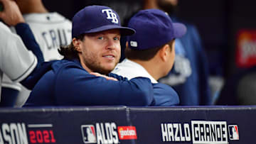 Brett Phillips jugó en los playoffs de la Liga Americana del 2021 con los Rays 