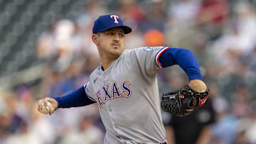 Jun 10, 2025; Minneapolis, Minnesota, USA; Texas Rangers starting pitcher Tyler Mahle (51) delivers a pitch against the Minnesota Twins in the first inning at Target Field. 