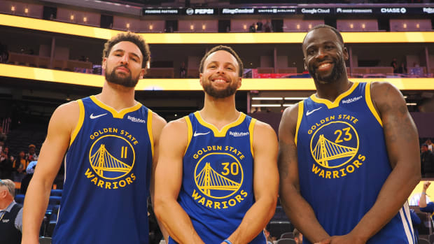 Stephen Curry, Klay Thompson, and Draymond Green of the Golden State Warrior