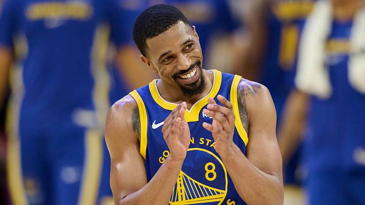 Jan 7, 2026; San Francisco, California, USA; Golden State Warriors guard De'Anthony Melton (8) reacts at the end of the game against the Milwaukee Bucks during the fourth quarter at Chase Center. Mandatory Credit: Robert Edwards-Imagn Images