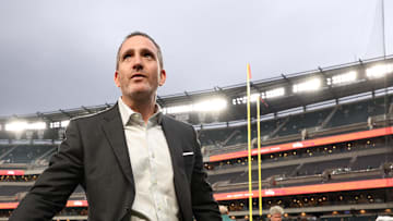 Sep 4, 2025; Philadelphia, Pennsylvania, USA; Philadelphia Eagles general manager Howie Roseman looks on before the game between the Philadelphia Eagles and the Dallas Cowboys at Lincoln Financial Field. Mandatory Credit: Bill Streicher-Imagn Images