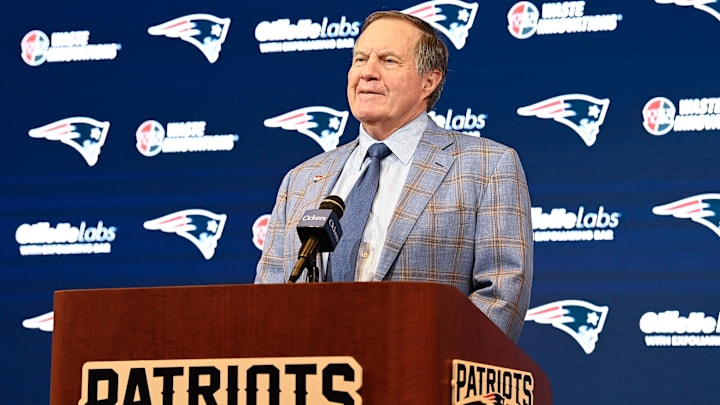 Former Patriots coach Bill Belichick holds a press conference at Gillette Stadium to announce his exit from the team.