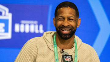 Feb 27, 2024; Indianapolis, IN, USA; Cleveland Browns  Executive Vice President of Football Operations and General Manager Andrew Berry talks to the media at the 2024 NFL Combine at Indiana Convention Center.