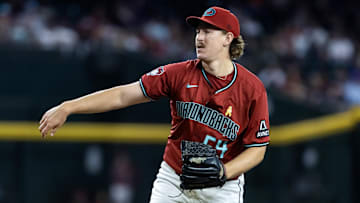 Sep 7, 2025; Phoenix, Arizona, USA; Arizona Diamondbacks pitcher Taylor Rashi against the Boston Red Sox at Chase Field. Mandatory Credit: Mark J. Rebilas-Imagn Images