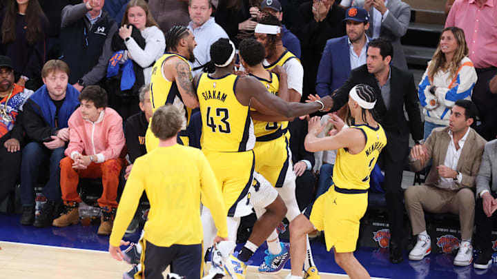 Indiana Pacers guard Tyrese Haliburton and his teammates celebrate against the New York Knicks during the 2025 NBA Playoffs Indiana Pacers guard Tyrese Haliburton and his teammates celebrate against the New York Knicks during the 2025 NBA Playoffs