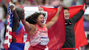 Camry Rogers celebrates her gold medal at Paris.
