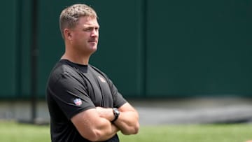 Cincinnati Bengals head coach Zac Taylor watches a drill during an off-season workout inside Paycor
