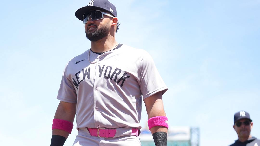 May 11, 2025; West Sacramento, California, USA; New York Yankees left fielder Jasson Dominguez (24) walks towards the dugout before the start of the game against the Athletics at Sutter Health Park. 