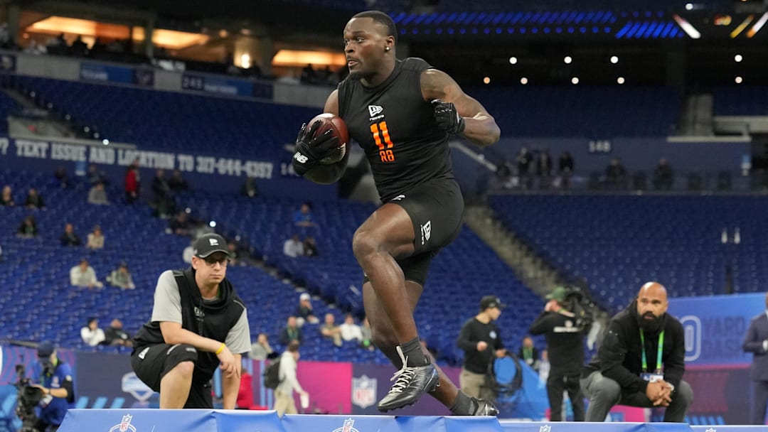 Former Notre Dame running back Jeremiyah Love rose to the occasion during his performance at the NFL combine on Saturday. 