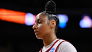 Mar 22, 2025; Los Angeles, California, USA; USC Trojans guard JuJu Watkins (12) during the second quarter of an NCAA Tournament game against the UNC Greensboro Spartans at Galen Center. Mandatory Credit: Robert Hanashiro-Imagn Images